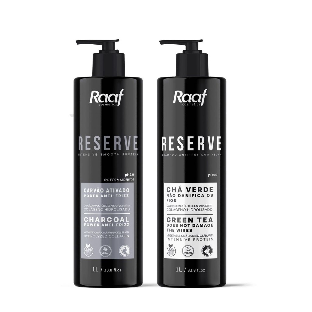 Kit Selante Capilar Orgânico Sem Formol Reserve Carvão Ativado + Sh Antirresíduo Raaf Cosmetics – 1L