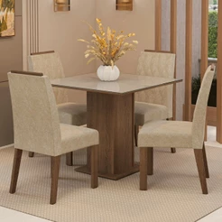 Conjunto Sala de Jantar Tampo de Vidro 4 Cadeiras Rustic/Crema/Imperial Capri Madesa