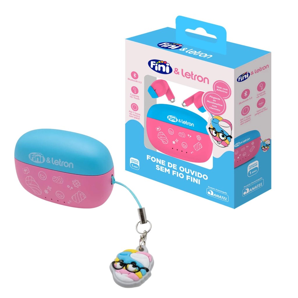 Fone Sem Fio Fini Earbuds Case Carregador Bluetooth 5.3 com Cartela de Adesivos Leonora - 10513 em Oferta na Shopee