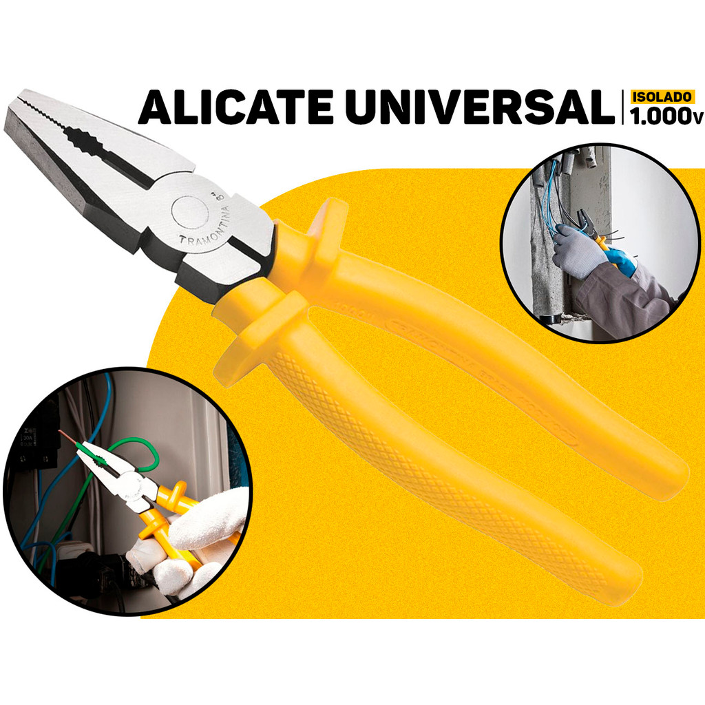 Alicate Universal 8" Isolado 1000V Tramontina Profissional P/ Eletricista Cortar Dobrar E Apertar em Oferta na Shopee