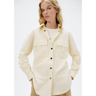 Camisa Feminina Manga Longa Com Bolso em Oferta na Shopee