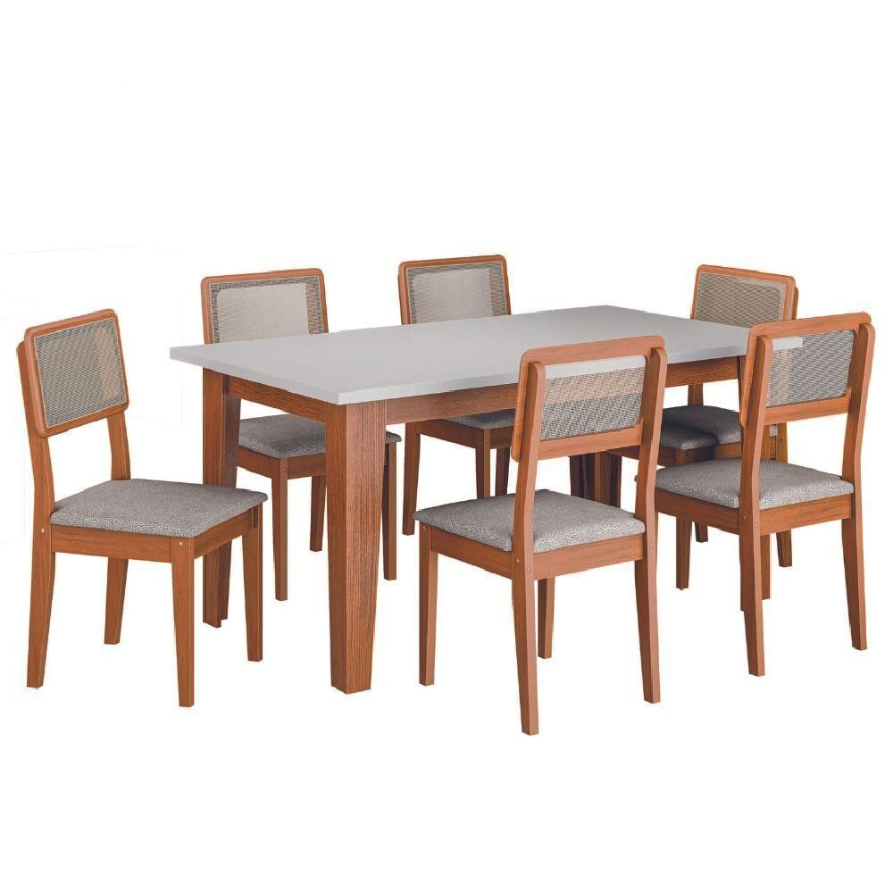 Conjunto Sala De Jantar Mesa Miami 1,60m 6 Cadeiras Santiago Dobuê Madeirado / Off White em Oferta na Shopee