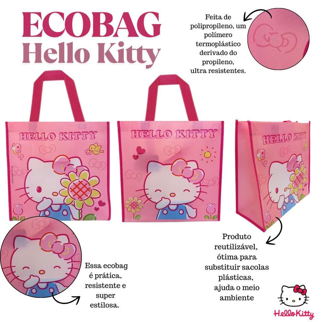 Sacola Hello Kitty Rosa | Ecobag 30x30x13cm | 3 Estampas Disponíveis em Oferta na Shopee
