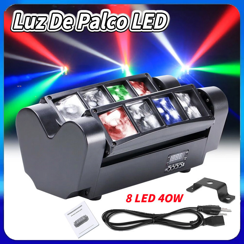 Luz De Palco Dj Mini Aranha 8 Leds 40w Rgbw Controle Voz em Oferta na Shopee