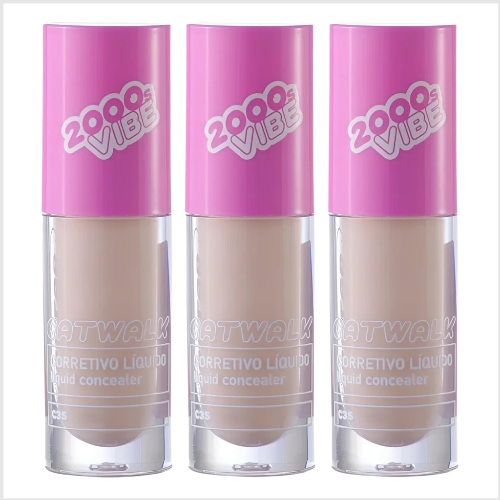Kit 3 Corretivo Líquido Catwalk Popstar C35 HBM603-4 Ruby Rose Cobertura Média Acabamento Uniforme