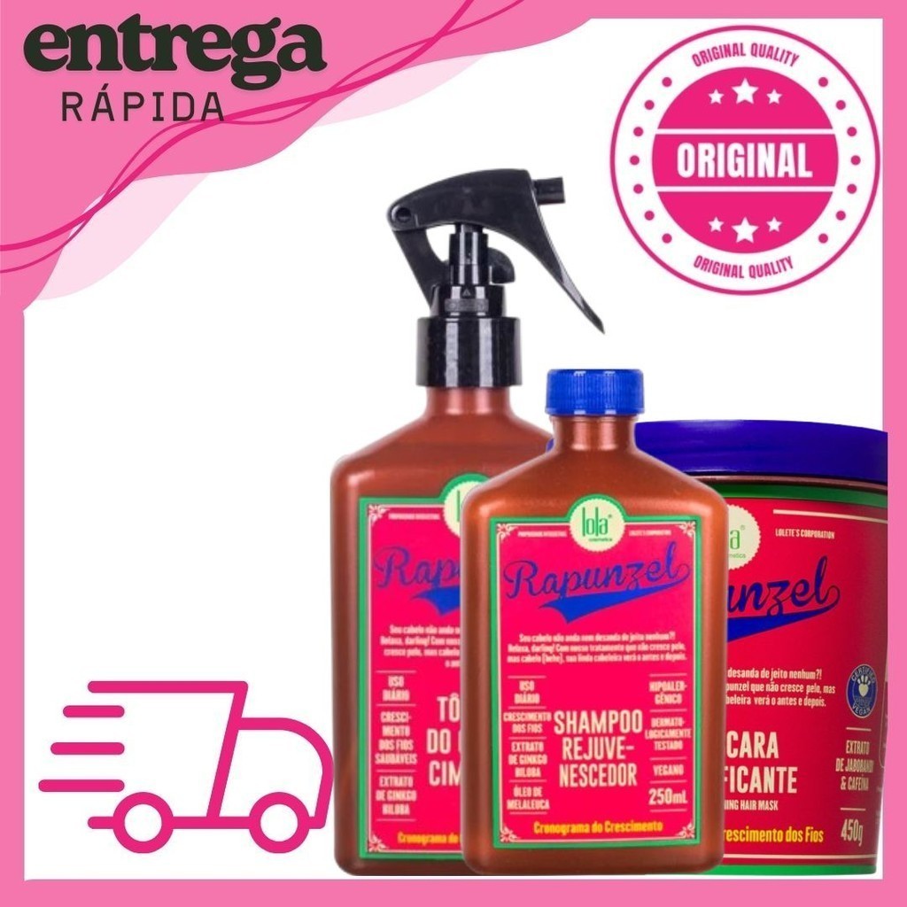 Kit Shampoo 250g + Máscara 450g + Tônico 250g Rapunzel Lola Cosmetics em Oferta na Shopee