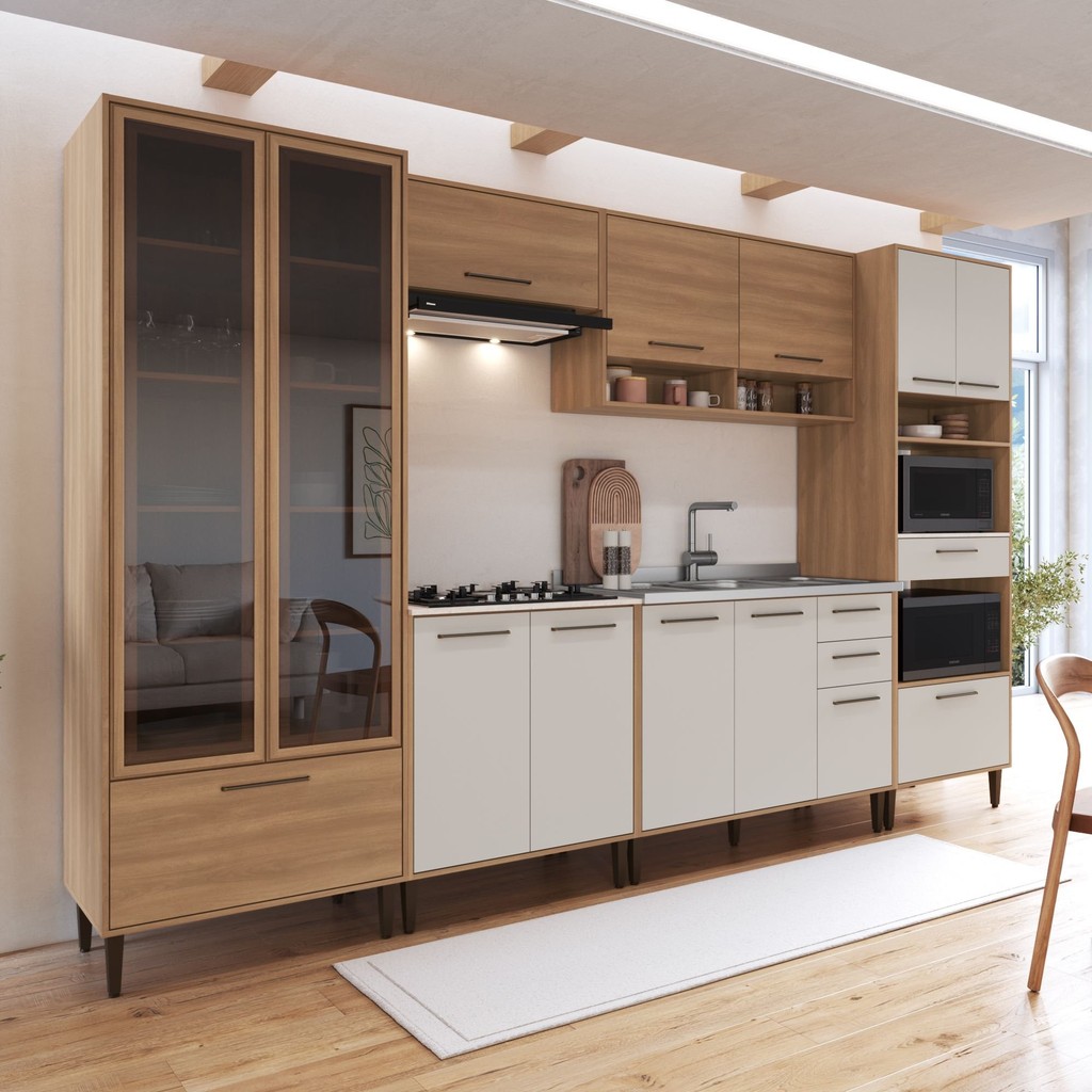 Cozinha Modulada Completa 6 Peças com Cristaleira 12 Portas 3 Gavetas Jade 12 Portas em Oferta na Shopee