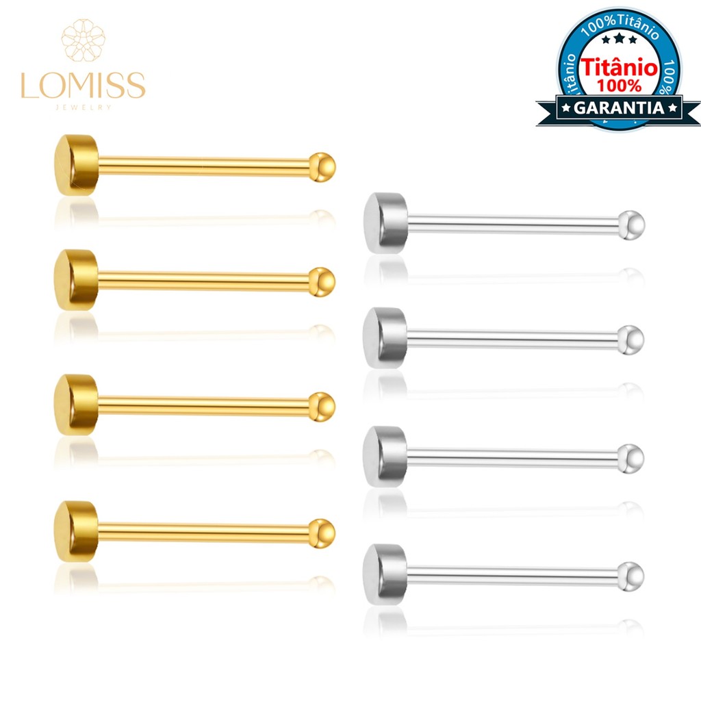 Piercing Nostril Reto Titânio Liso | Piercing de Nariz Dourado Ponto de Luz | Aba Nasal em Oferta na Shopee