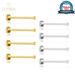 Piercing Nostril Reto Titânio Liso | Piercing de Nariz Dourado Ponto de Luz | Aba Nasal