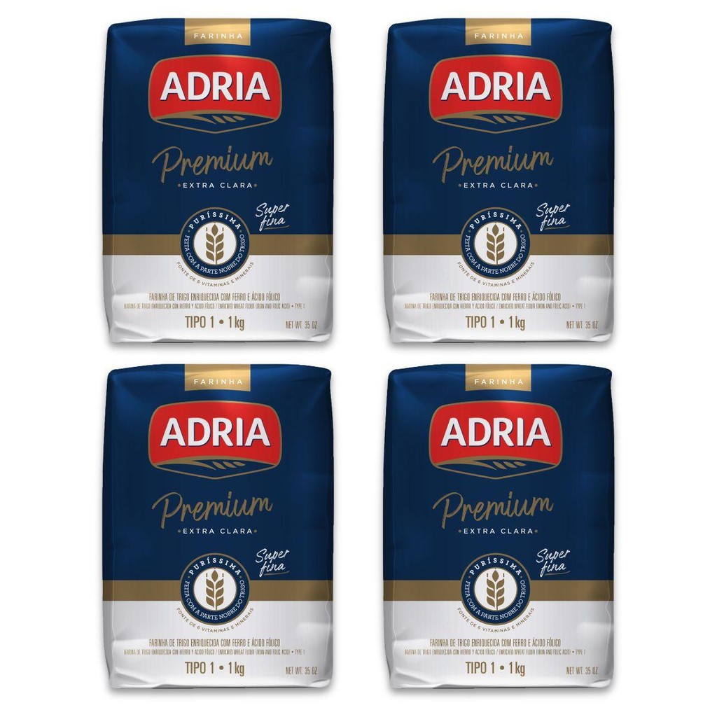 Kit 4un Farinha De Trigo 1kg Extra Clara Adria Premium