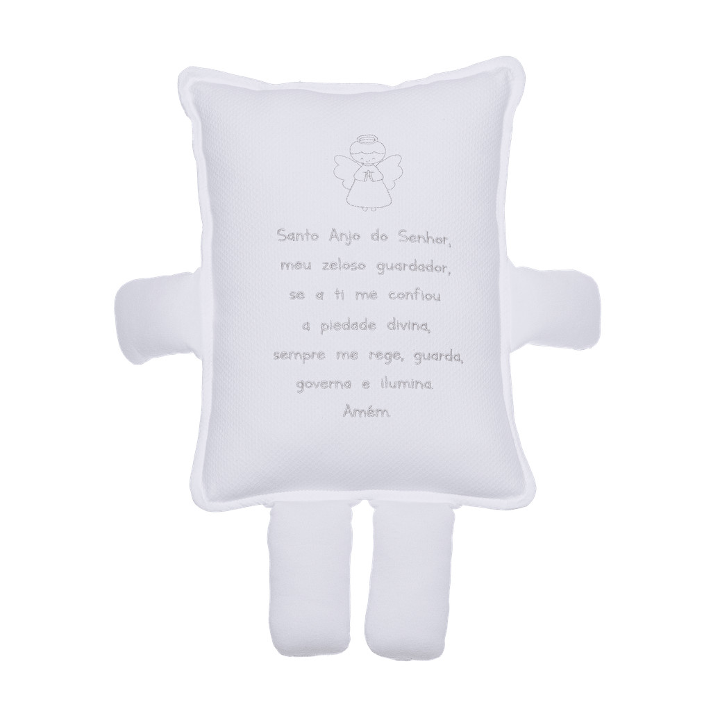 Almofada Bonequinho Santo Anjo com Oração Bordada – Quartinho de Bebê 100% Algodão