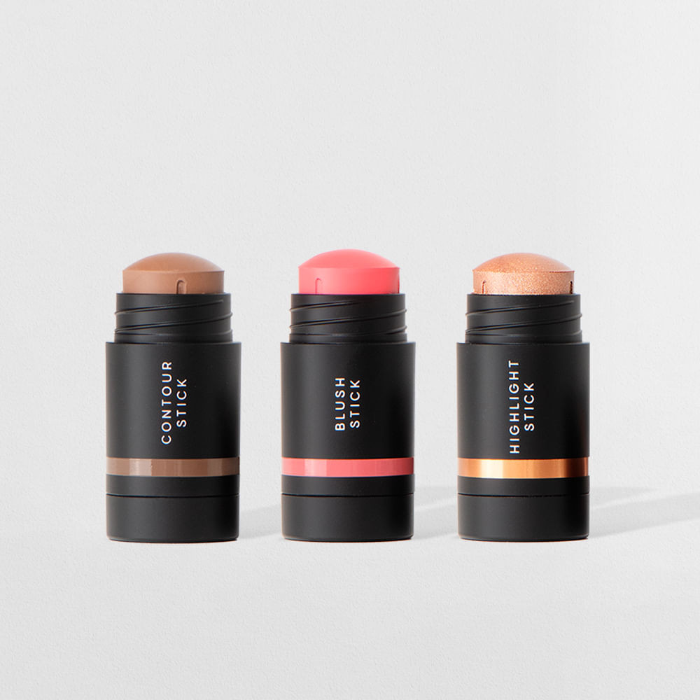 Kit Mini Contorno Bastão Marrom Médio+Mini Blush Bastão Rosa Claro + Mini Iluminador Bastão Océane Edition (3 Produtos) em Oferta na Shopee