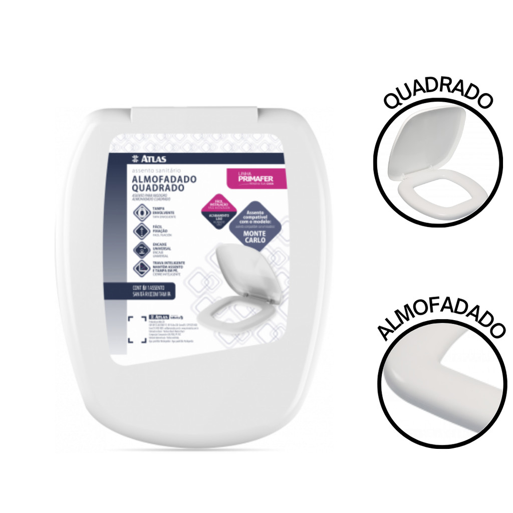 Assento Sanitário Branco Almofadado Monte Carlo Deca Atlas em Oferta na Shopee