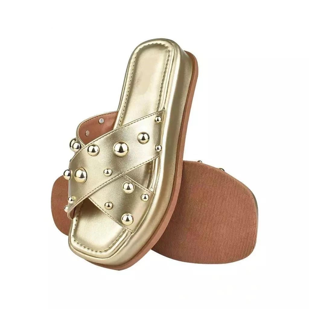 Sandália Feminina Papete Flatform Tamanco Esfera Plataforma Leve Brilho Confortável Chinelo