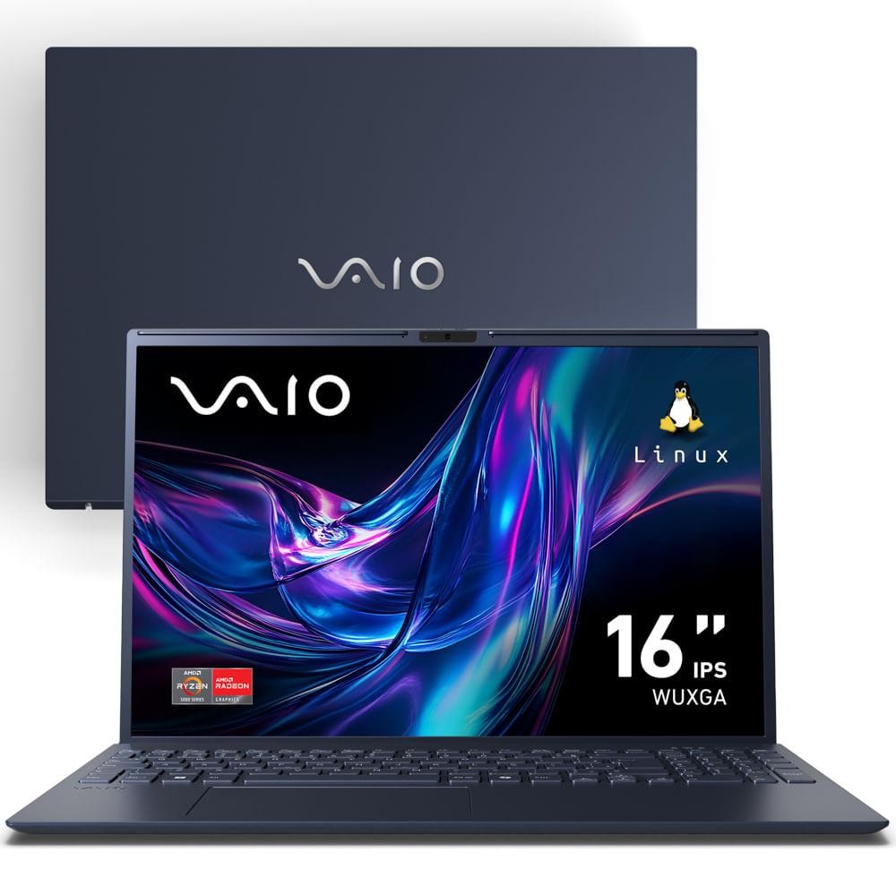 Notebook VAIO FE16 AMD® Ryzen 7-5825U Linux 16GB RAM 512GB SSD 16" IPS WUXGA Antirreflexo - Cinza Grafite