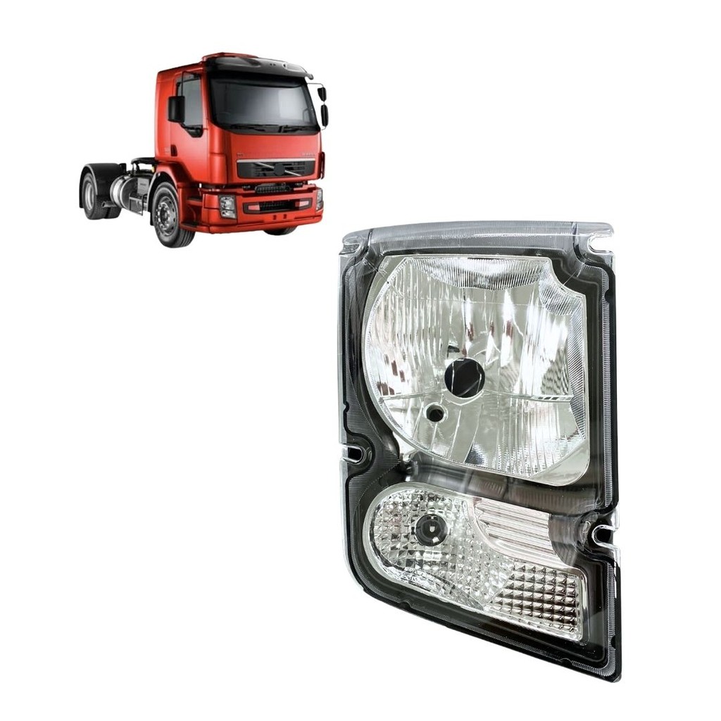 Farol Dianteiro Para Volvo VM Após 03 Carcaça Preta Direito
