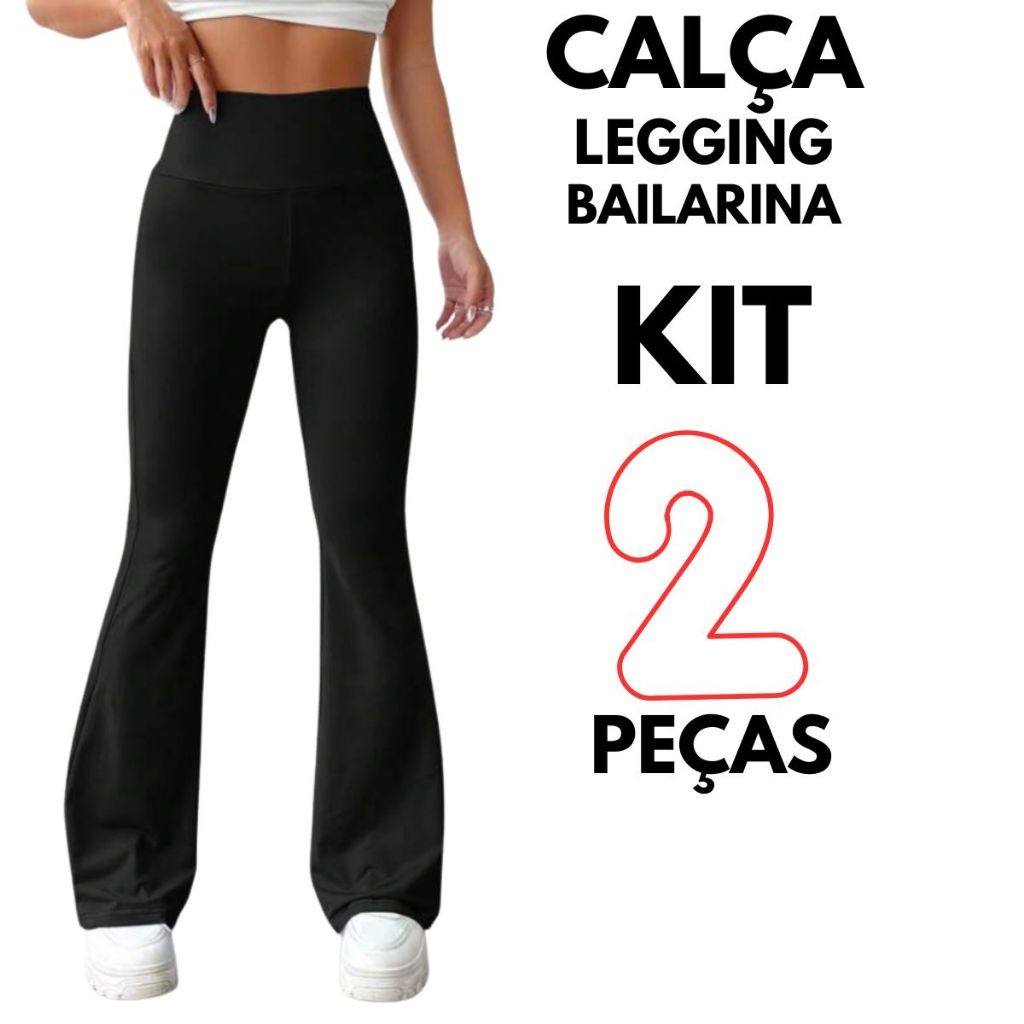 Kit 2 Calça Legging Bailarina Flare Modela bumbum Cintura Alta Promoção do P ao GG