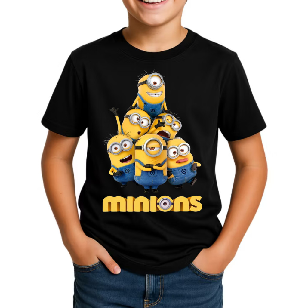 Camiseta Infantil Juvenil Minions Personagens Camisa Estampada 100% Algodão N° 2 a 16 Menino Desenho