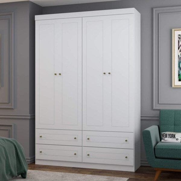 Guarda-Roupa Infantil 4 Portas 4 Gavetas Nova York Espresso Branco em Oferta na Shopee