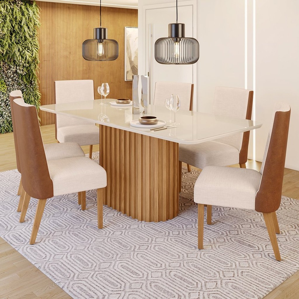 Conjunto Sala de Jantar Tampo Mdf/Vidro 6 Cadeiras Geovana 6 em Oferta na Shopee