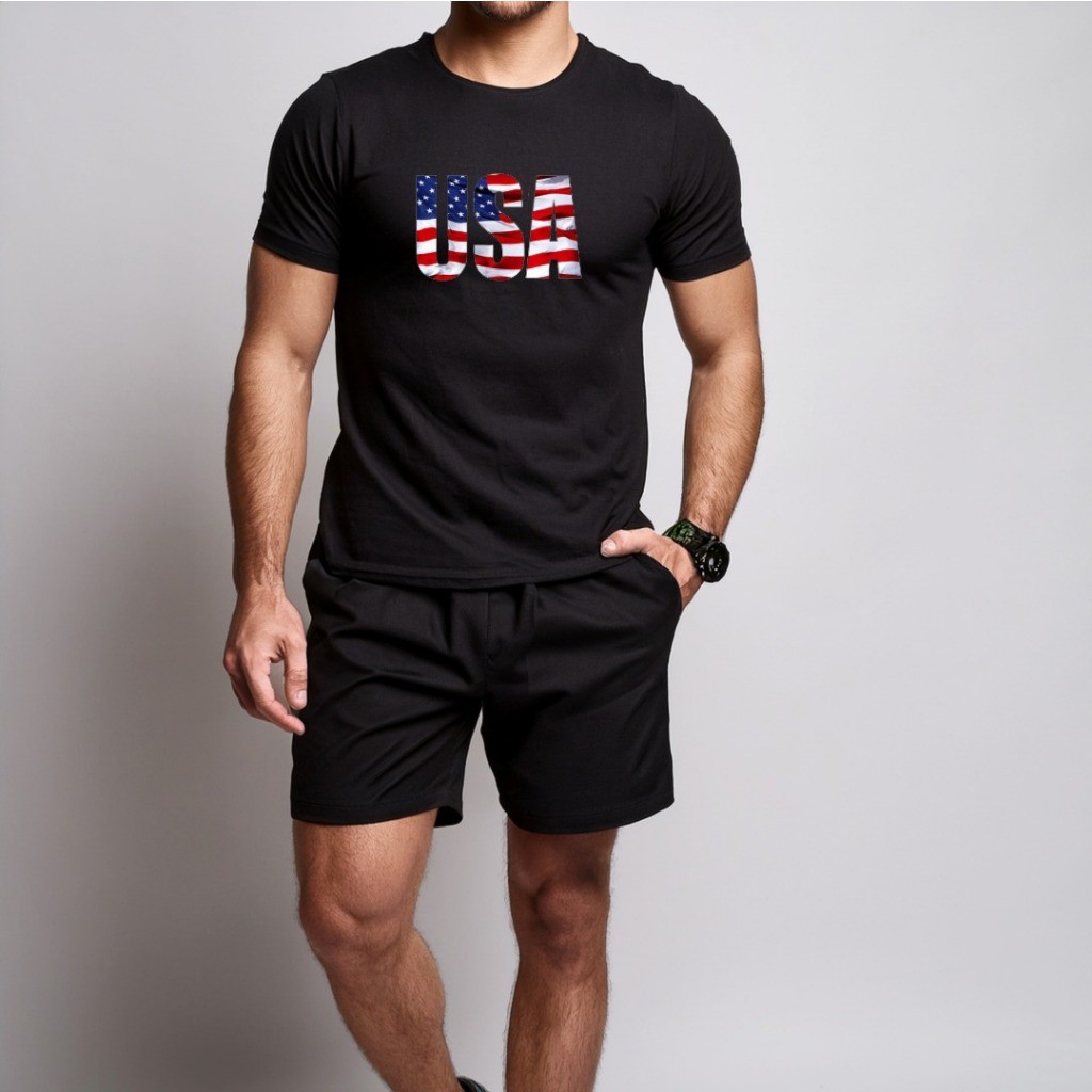 conjunto kit Camiseta camisa e Short Tectel  Lançamento Conjunto Masculino USA Americana EUA Patriota SHORT E CAMISETA
