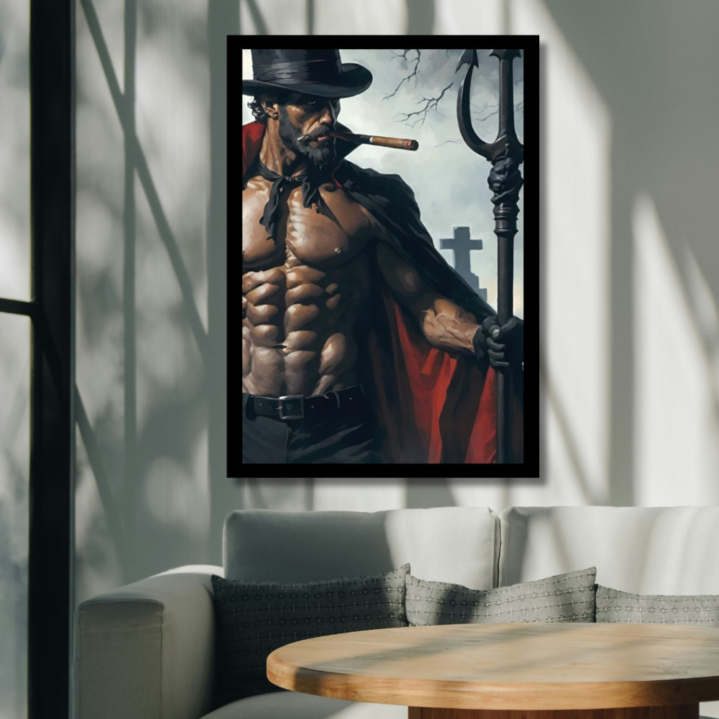 Quadro decorativo Placa MDF Exu Tranca Rua Com Cajado