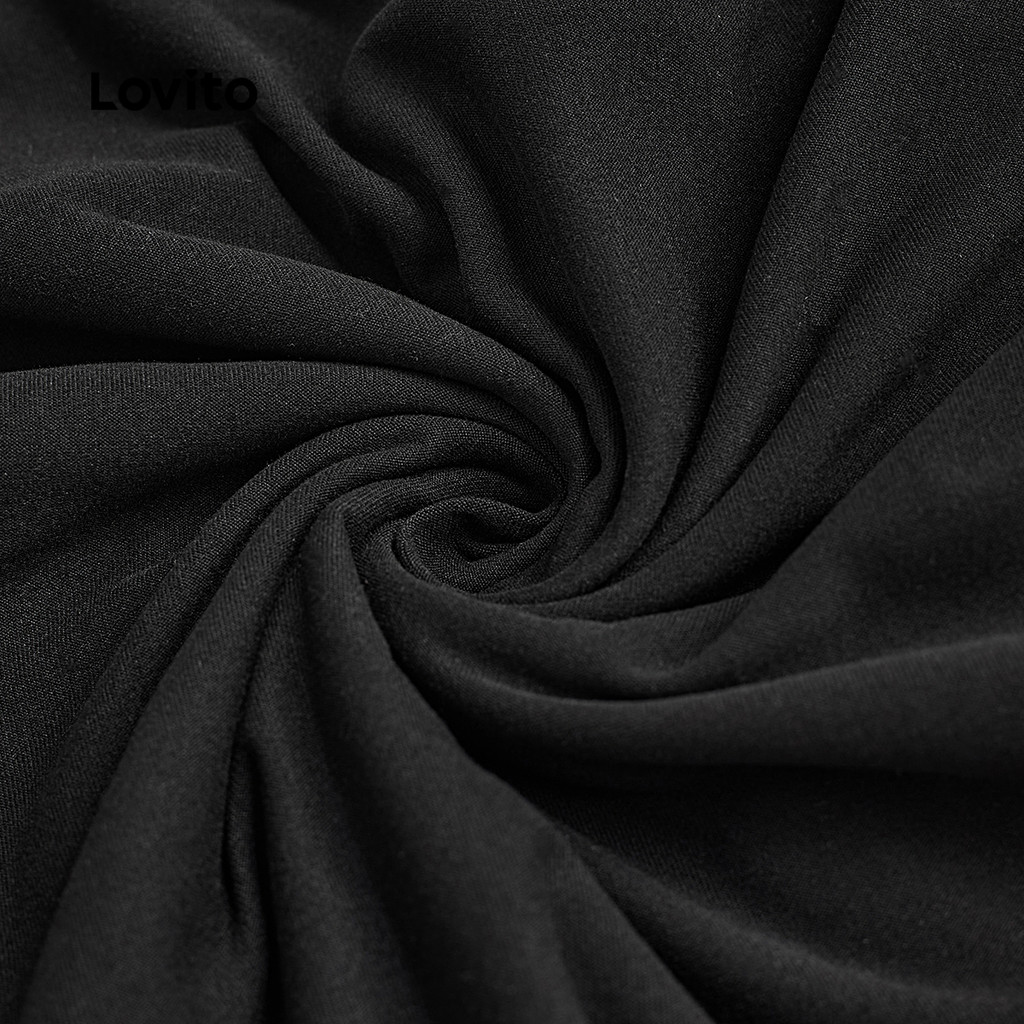 Detalhes do Lovito Vestido Feminino Casual Liso Colorblock Verão Primavera Preto E Branco L134ED542