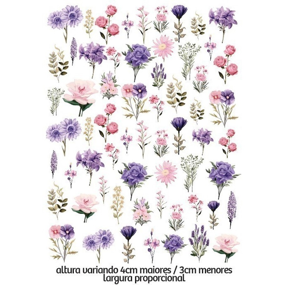 Decalque Hidro Transfer - Flores Lilás e Rosa P
