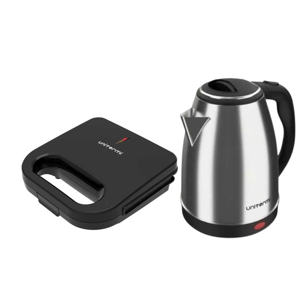 Kit Sanduicheira Elétrica Preta + Chaleira Elétrica Inox Unitermi
