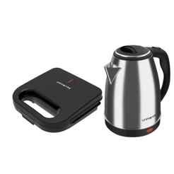 Kit Sanduicheira Elétrica Preta + Chaleira Elétrica Inox Unitermi