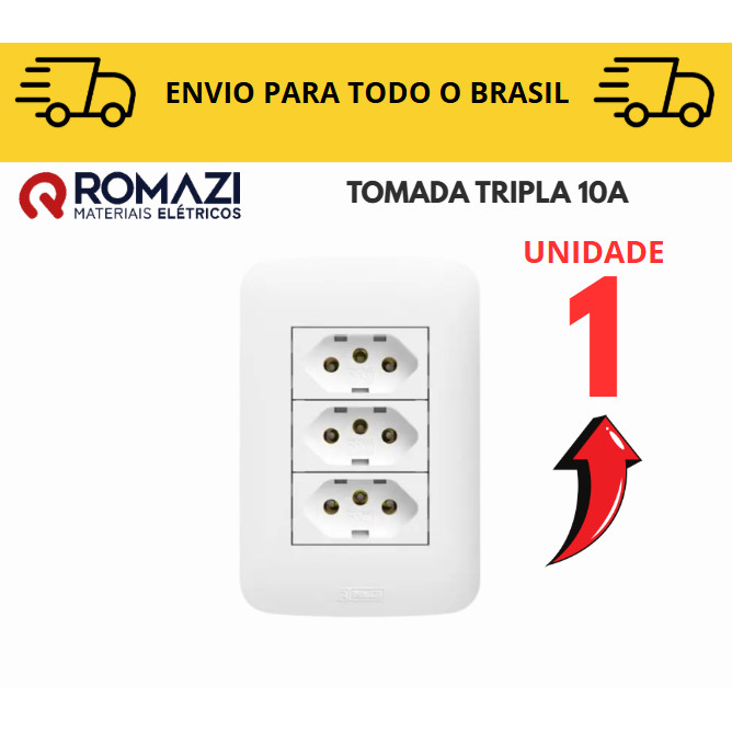 Tomada Tripla 10A canoa romazi e Interruptores linha canoa romazi / 10A / 20A / Paralelo / Tomada