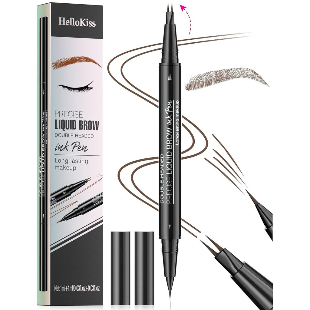 Caneta para Sobrancelhas Microblading, Lápis para Sobrancelhas 2 em 1 com Ponta Dupla e Ponta de Pincel Precisa, Caneta