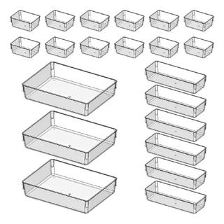 Kit 21 Cestos Organizadores Modular de Acrílico Cristal Para Geladeiras Gavetas e Maquiag…