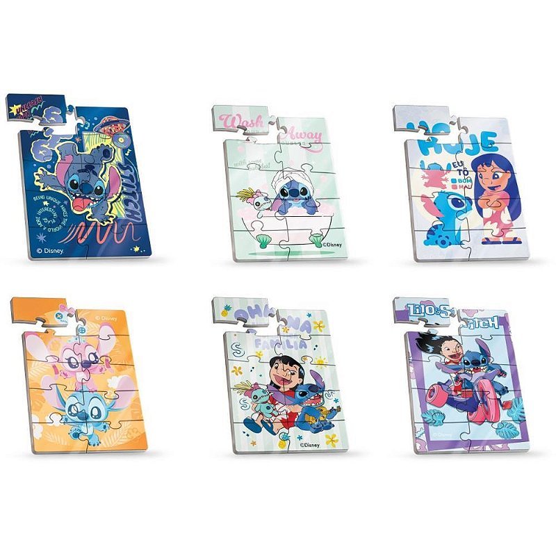 Kit com 6 Quebra-cabeça sortido De Madeira Stitch Mini 10 Peças Display Com 6 Unidades