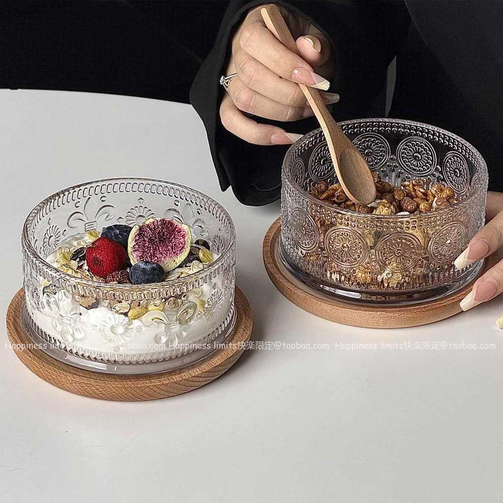 Copo de aveia tigela de café da manhã ins copo de vidro de alto valor café da manhã tigela de aveia sorvete iogurte tige