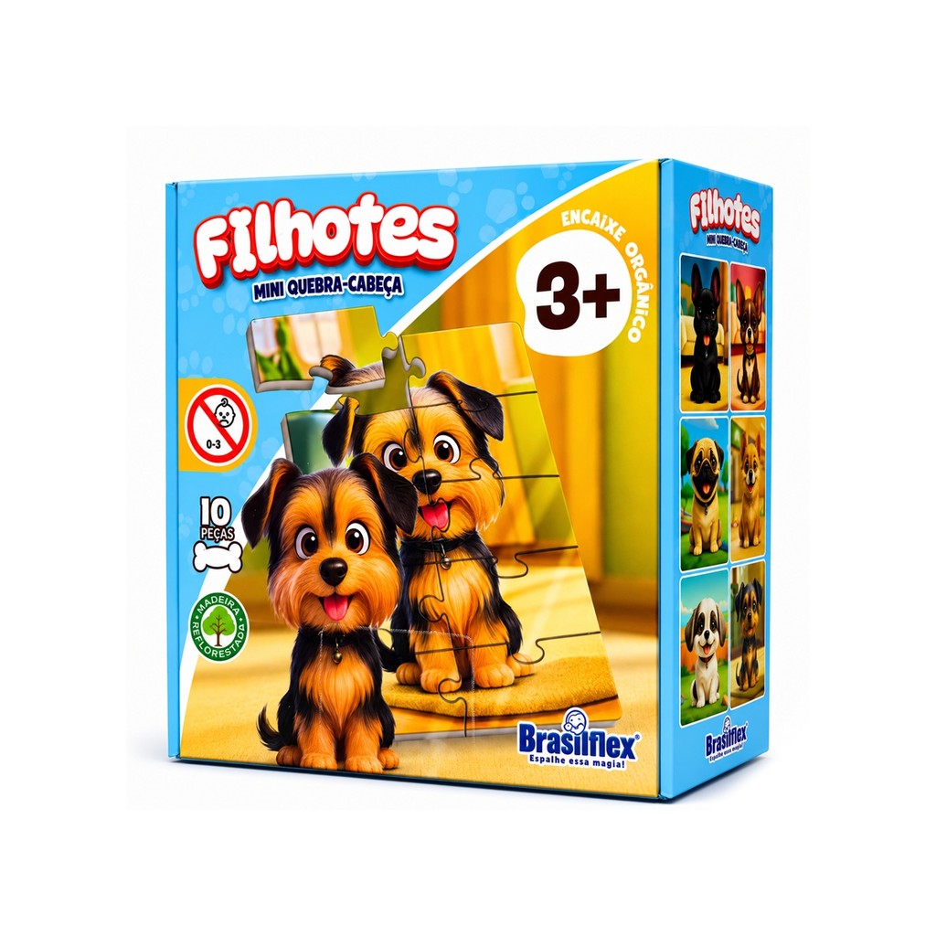 Mini Quebra-Cabeça de Madeira Filhotes Yorkshire 10 peças