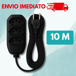 Extensão elétrica de 10 metros bivolt 110v/220v preta 3 pinos 10A padrão brasileiro NBR
