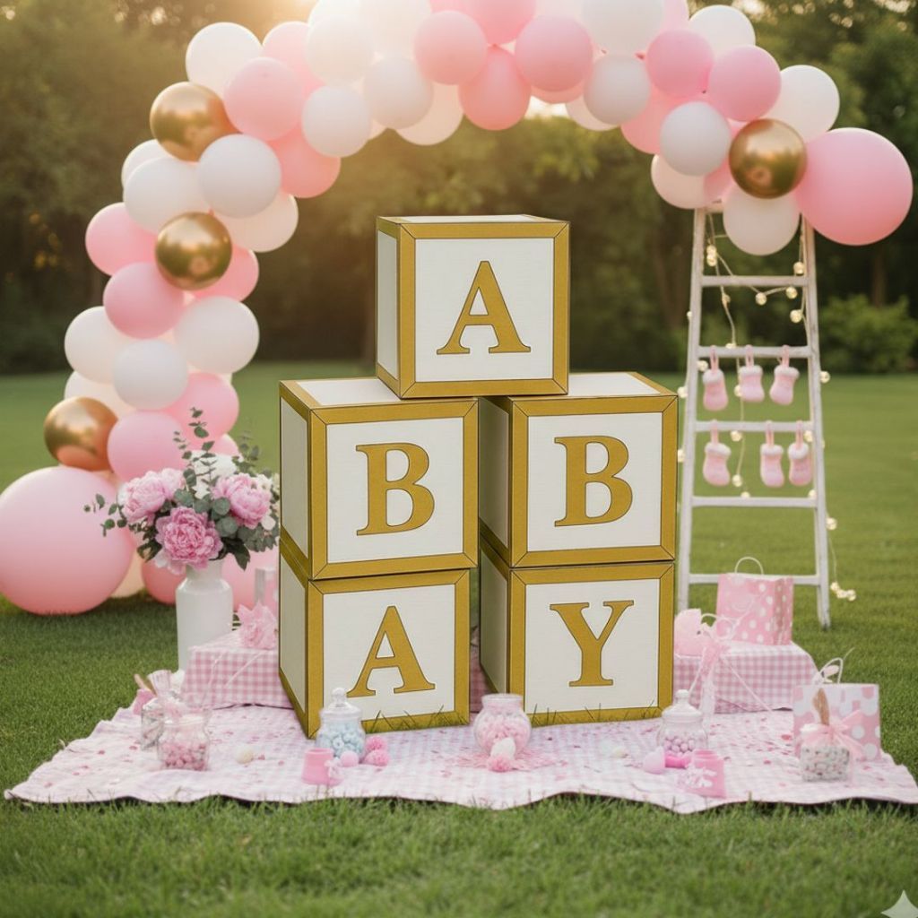 Kit Cubo Baby Mdf 4 Peças Chá Revelação Dourado Festa