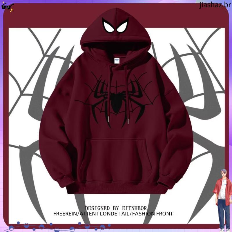 【 M-8XL 】 American Retro Pullover Street Spider Print Hoodie for Men's Fashion Unisex Casaco De Cardigan Solto