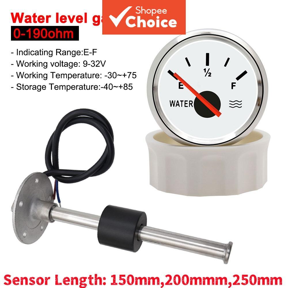 Indicador de Nível de Água Marinha 52 mm com Sensor de Nível de Combustível a Gás 150-250 mm, 0-190 ohms