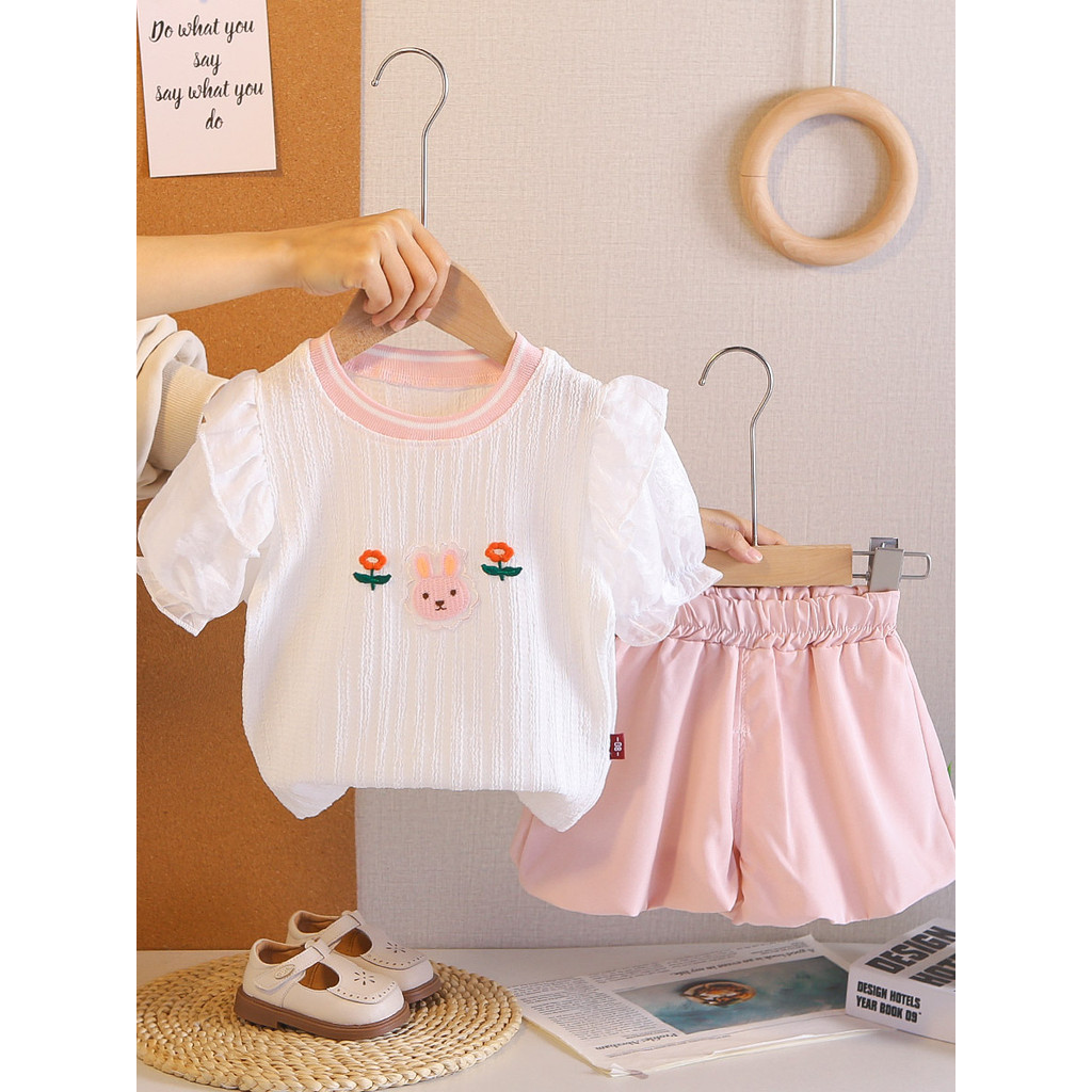 Meninas roupas de verão moda dos desenhos animados Shorts de manga curta terno bebê verão moda crianças roupas do bebê c