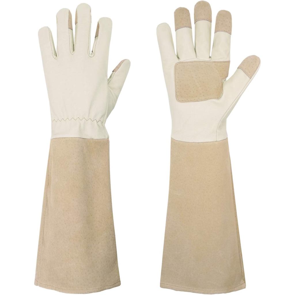 Luvas de Poda HANDLANDY Longas para Homens e Mulheres, Luvas de Jardinagem em Couro de Porco - Respiráveis e Duráveis, M