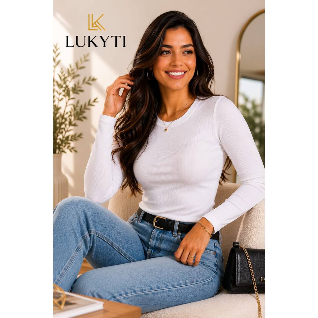 Blusa Feminina Ribana Canelada Manga Longa Gola Redonda Confortável Premium