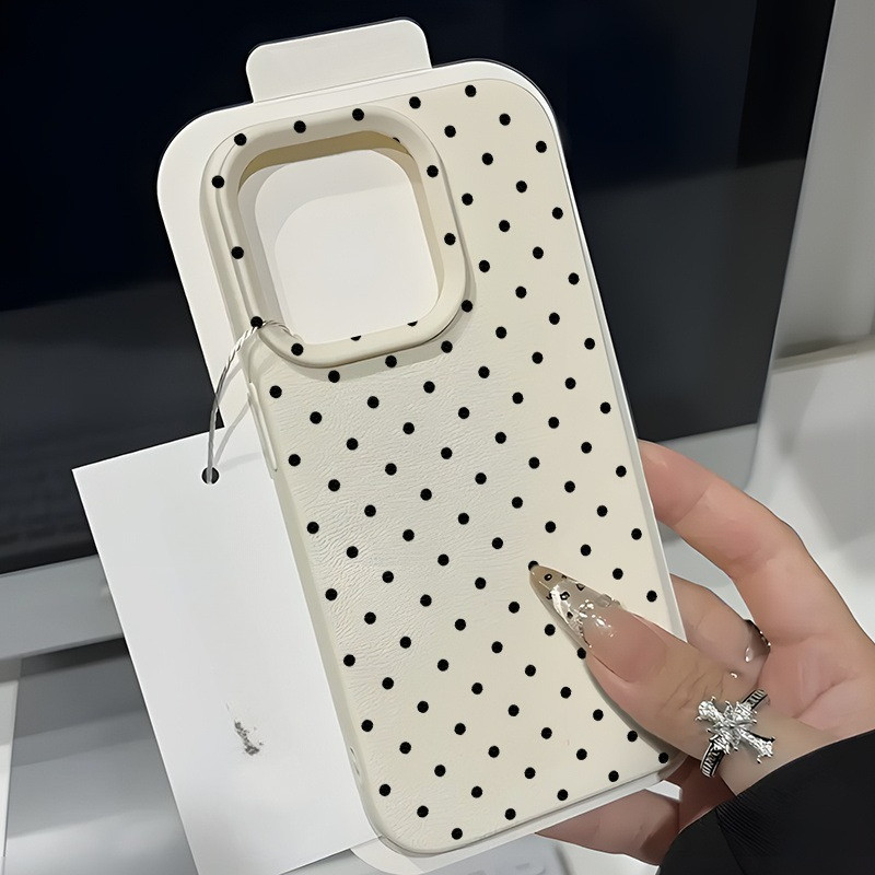 Capa de telefone com padrão de bolinhas pretas com padrão de lichia adequada para Apple iPhone 17 16 15 14 13 12 11 Plus