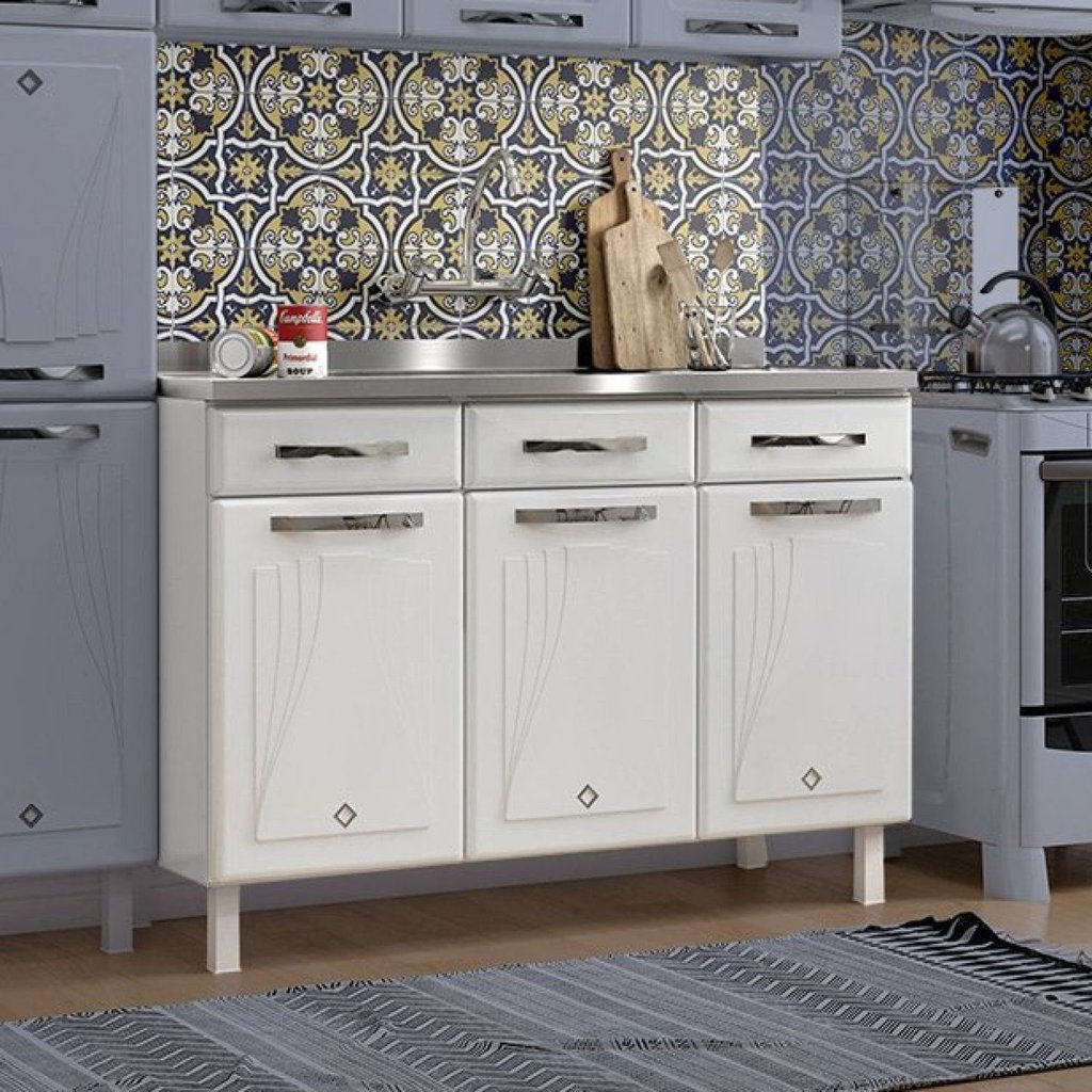Balcão de Cozinha em Aço Triplo Star New Telasul Branco Branco