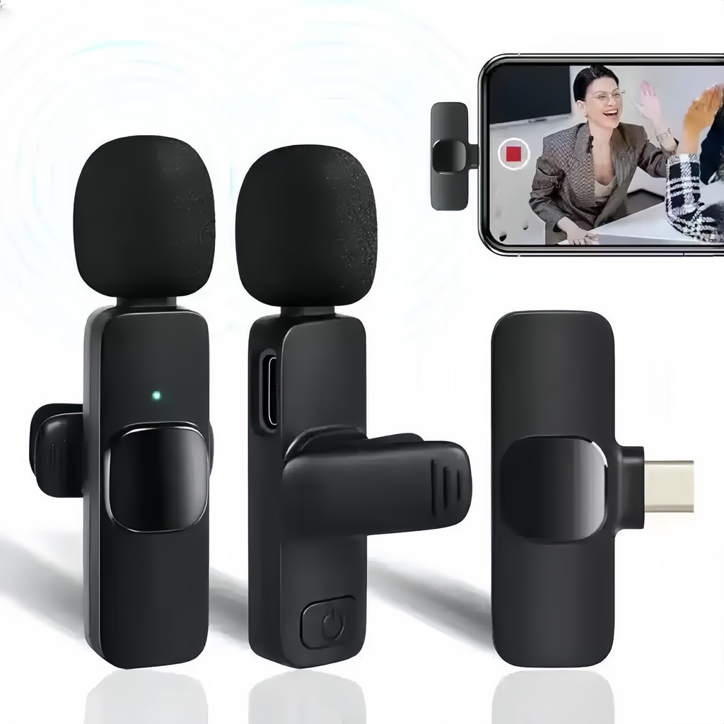 Microfone de Lapela Sem Fio K9 – Baixa Latência, Cancelamento de Ruído, Longa Autonomia – Compatível com Type-C e iPhone