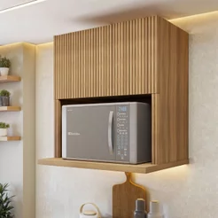 Armário Aéreo Micro 1 Porta Basculante 70cm Ripado 100% MDF Rainha Marrom/Nature Nature