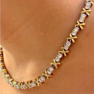 Colar minimalista, estilo luxo leve, elegante colar de diamantes em dois tons, acessório de vestido feminino AC7D ZNLX