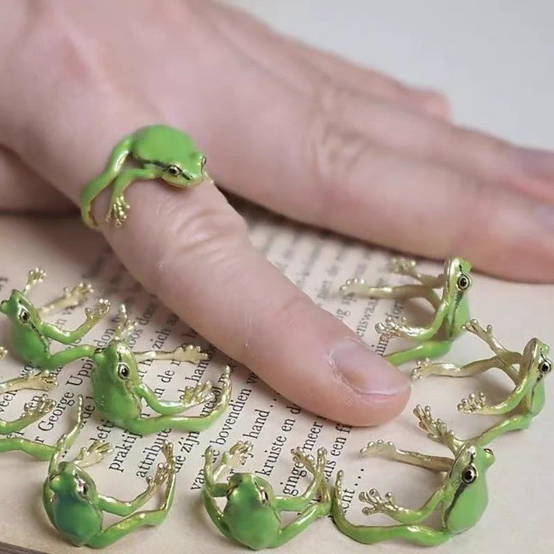 Doce estilo legal criativo único engraçado sapo engraçado Animal abertura anel ajustável tendência da moda masculino fem