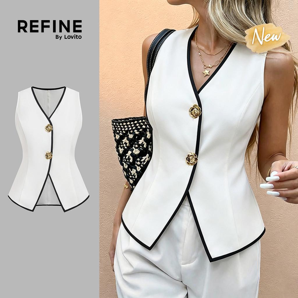 (New Arrival) (Refine by Lovito) Blusa Elegante com para Primavera/verão Cor Damasco para mulheres LR41L166